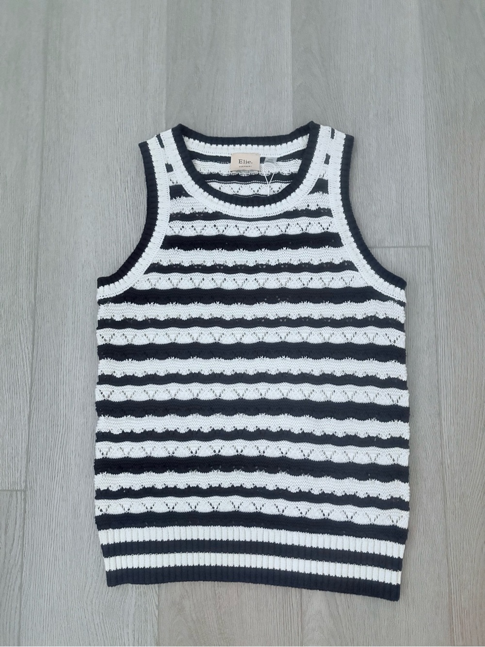 Elie Black and White Striped V‑Neck Knit Tank